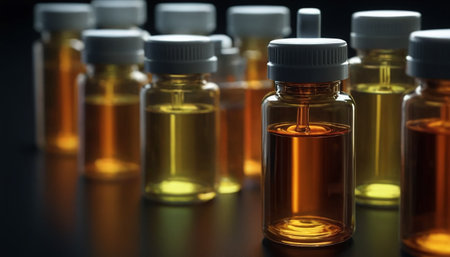 Glass vials with medical cannabis oil on black background. 3d renderingの素材