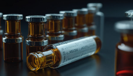 Coronavirus vaccine ampoules. 3d rendering.の素材