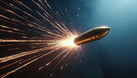 Bullet in the air with sparks flying in the air. 3d renderingの素材