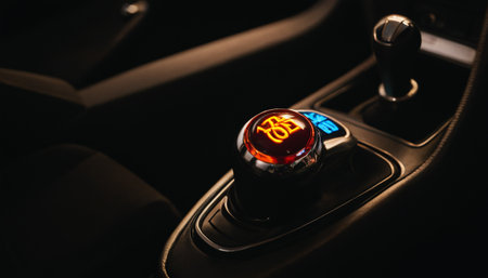 Close up of automatic gear stick on a modern car. Selective focus.の素材