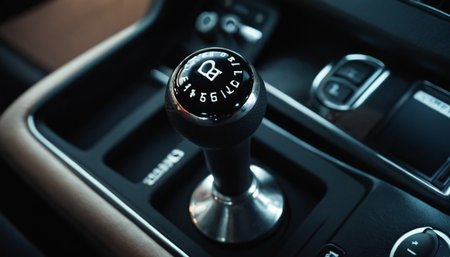 Close up of a gear stick of a modern car. Selective focus.の素材