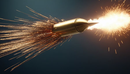 bullet with sparks flying in the air. 3d illustration.の素材