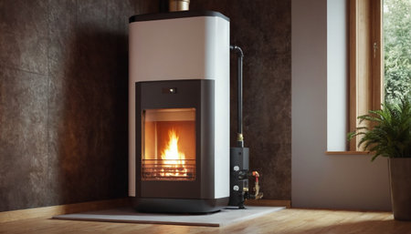 Modern black and white wooden fireplace in the room. 3d renderingの素材