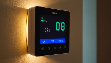 Digital thermostat on a wall in an office. 3d renderingの素材