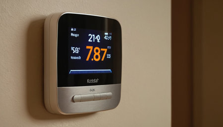 Digital thermostat on the wall. Modern thermostat.の素材