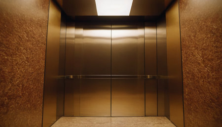Luxury elevator interior with metal doors. 3d rendering.の素材