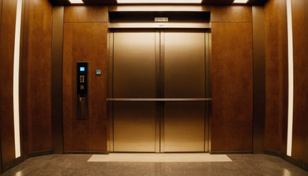 Interior of a hotel room with elevator, entrance and elevator doorsの素材