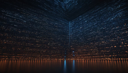 Binary code in the dark, 3d rendering. Computer digital drawing.の素材