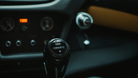 Close up view of a car's interior with a gear stick.の素材