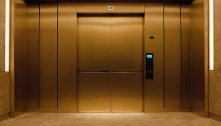 Modern elevator in hotel lobby. Modern elevator interior. Entrance doorの素材