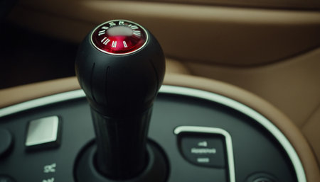 Close up of a gear stick of a modern car. Selective focus.の素材