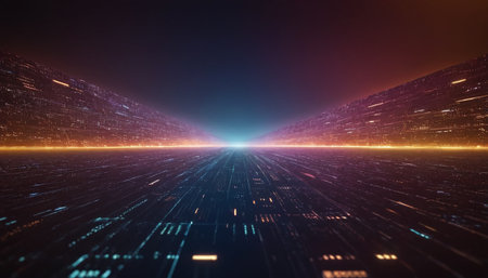 Futuristic technology background with glowing lines and particles. 3d renderingの素材