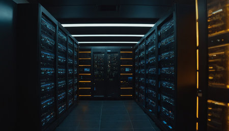 server room data center with rows of server racks. 3d renderの素材