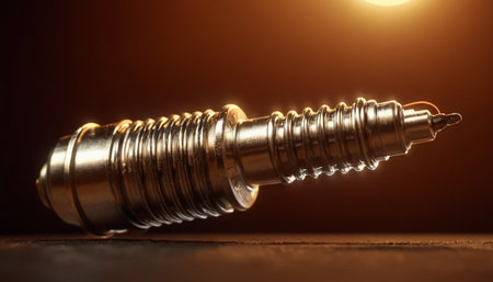 Spark plug on a dark background. Spark plug close upの素材