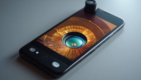 Smartphone with light on the screen. Close-up view.の素材