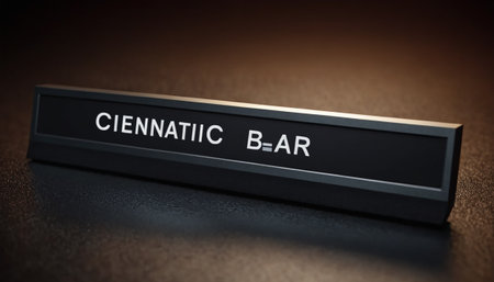 Cinematic Bar - Black Metal Sign on Dark Brown Leather Background.の素材