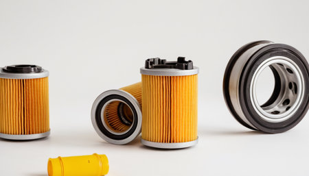 Car oil filter on a white background close-up. Auto serviceの素材
