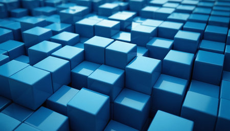Abstract blue cubes background, 3d render, square shape, digital illustrationの素材