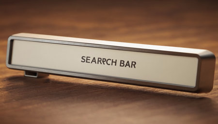 Search Bar on Wooden Background. 3D Render. Selective Focus.の素材
