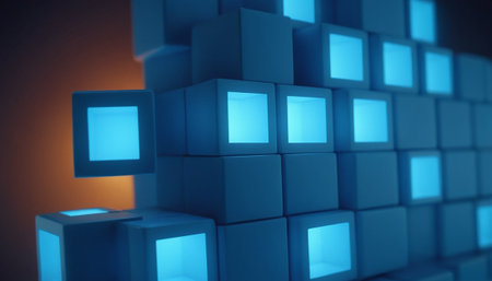3d rendering of blue cubes in a row. Abstract background.の素材
