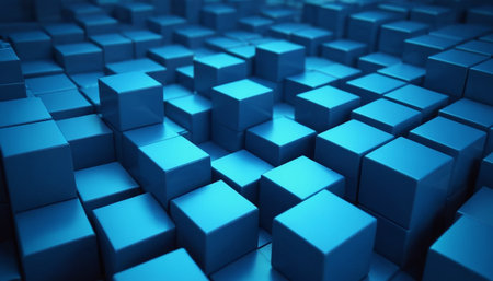 Abstract blue cubes background, 3d render, computer digital illustration.の素材