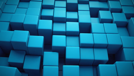 Abstract blue cubes background, 3d rendering, computer digital image.の素材