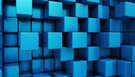 abstract blue cubes background, 3d rendering, computer digital imageの素材