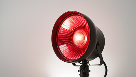 close up of a red light on a white background with copy spaceの素材