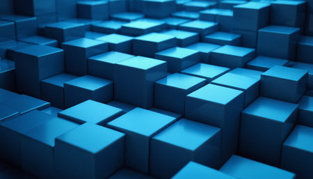 Abstract blue background with cubes. 3d rendering, 3d illustration.の素材