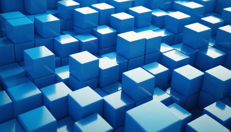 Abstract 3d rendering of blue cubes. Futuristic background with cubes.の素材