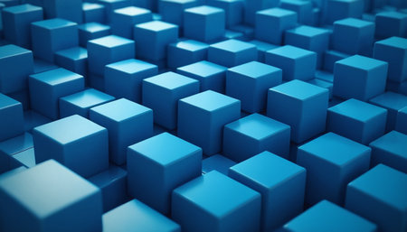 Abstract blue cubes background, 3d render, square composition, 3d illustrationの素材