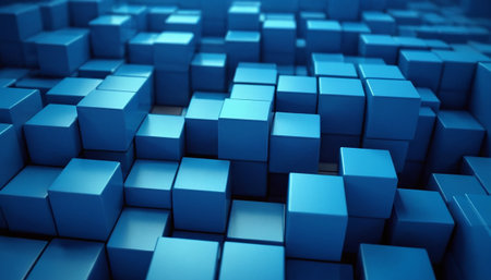 Abstract blue cubes background, 3d render, computer digital image.の素材