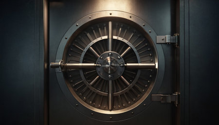 Close-up of closed steel bank vault door. 3D Renderingの素材