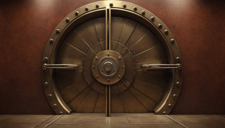 3d rendering of a bank vault door with a combination lock.の素材