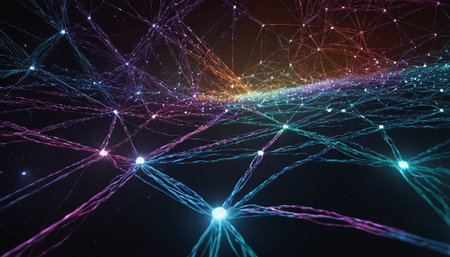 3D rendering of abstract digital technology background with connection lines and dotsの素材