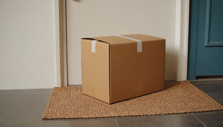 Cardboard box on the floor in front of the door, moving dayの素材
