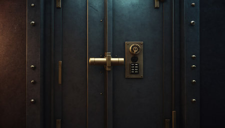 3d render of a safe door with a combination lock on itの素材