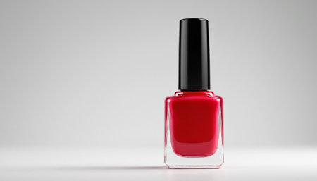 Red nail polish bottle on white background. 3d render illustration.の素材