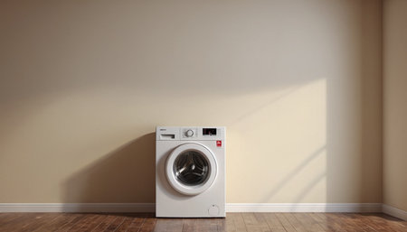 Washing machine in front of the wall. 3D rendering.の素材