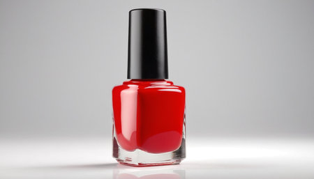 Red nail polish bottle isolated on white background, clipping path included.の素材