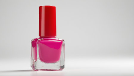 Pink nail polish bottle isolated on white background, clipping path included.の素材