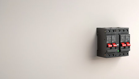 Digital composite of Close up of fuse box against white background with copy spaceの素材