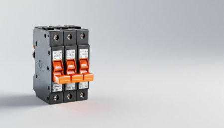 Electrical circuit breakers on a white background. 3d renderingの素材