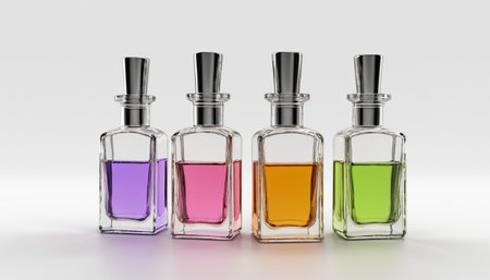 Perfume bottles on a white background. 3D rendering.の素材