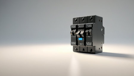 3d rendering of circuit breaker on grey background with light and shadowの素材