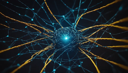 3d rendering of abstract technology concept with connection lines on dark backgroundの素材