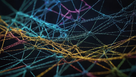 Colorful network connection lines on black background. 3d rendering.の素材