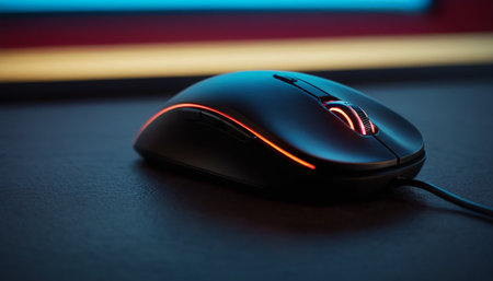 Computer mouse on a black background. Selective focus. Toned.の素材