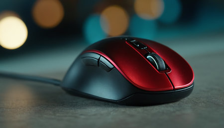 Computer mouse with bokeh lights on the background, close upの素材