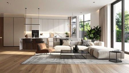 Modern living room interior design. 3D Rendering mock-upの素材
